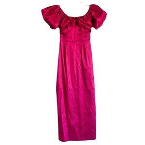 Women’s Fuchsia Midi Dress with Puff Sleeves
